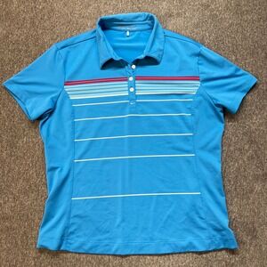 Nike Golf Fit Dry Polo Shirt Womens Large Blue Striped Short Sleeve‎ 266946-100